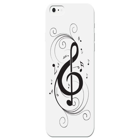 Black & White Music Note Treble Clef Phone Plastic Back Cover for the Apple Iphone SE Case by iCandy