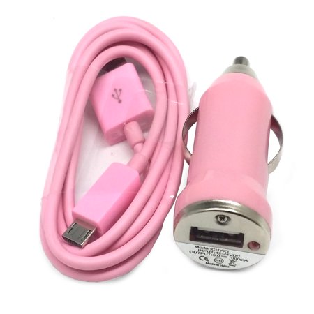 Mini Accents Trophy Importer520 Light Pink Combo Mini Compact 1000mAh Car Charger + Micro USB Data Sync / Battery Charge Cable For Verizon HTC Trophy ()
