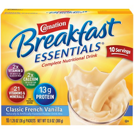 Carnation Breakfast Essentials Powder Drink Mix, Classic French Vanilla, 1.26 oz. Packets, 10 (Best Green Drink Powder)