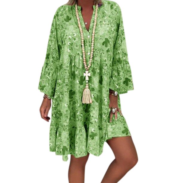 Women's Floral 3/4 Sleeve Ruffle Baggy Casual Plus Size Sundress