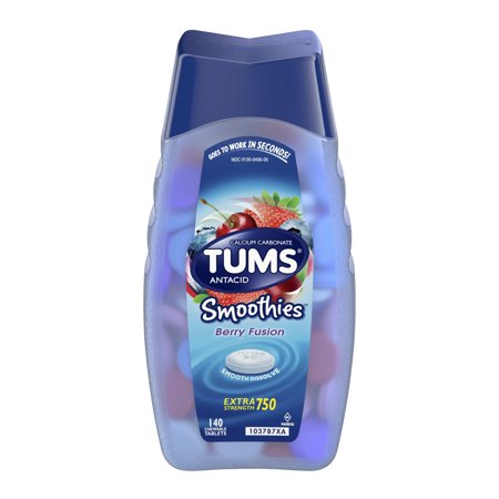 (2 Pack) Tums smoothies berry fusion extra strength antacid chewable tablets for heartburn relief, 140