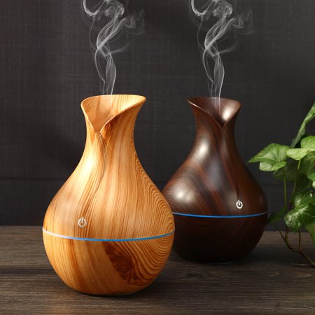 Phil Wood Tenacious Oil - USB 7 LED Wood Grain Aromatherapy Quiet Air Humidifier 130ml Mini Ultrasonic Cool Mist Humidifier Essential Oil Diffuser