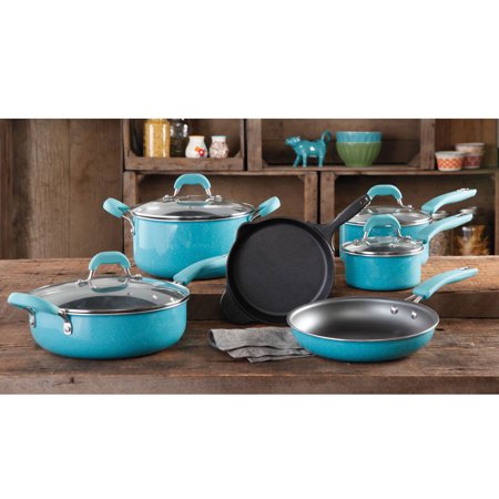 The Pioneer Woman Vintage Speckle 10 Piece Non-Stick Pre-Seasoned Cookware (Best Cooking Pots And Pans In The World)