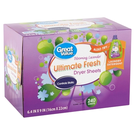 Great Value Ultimate Fresh Blooming Lavender Dryer Sheets, 240