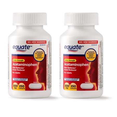 Equate Extra Strength Acetaminophen Caplets, 500 Mg, 250 Ct, 2 Pk ...