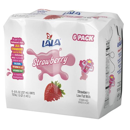 LALA UHT Strawberry Milk Drinks, Low Fat, Good Source of Calcium and Vitamin D, 8.25-ounce, 6