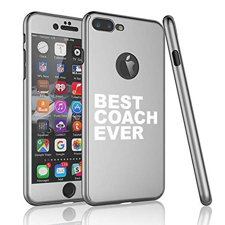 360° Full Body Thin Slim Hard Case Cover + Tempered Glass Screen Protector for Apple iPhone Best Coach Ever (Silver, for Apple iPhone 7 Plus / 8