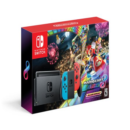 Nintendo Switch System with Mario Kart 8 Deluxe, Neon Red / Blue,