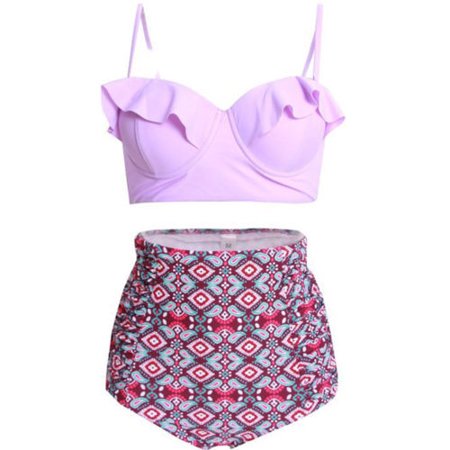Crew Floral Bikini - Plus Size Women Striped Floral Padded Push Up High Waist Swimsuit Swimwear Bikini Set Beachwear Bra Swim Costume Bathing