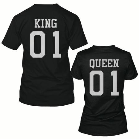 King 01 and Queen 01 Back Print Couple Matching Shirts Valentine's Day Gift Idea