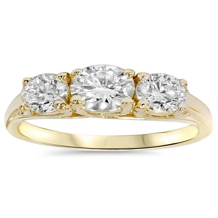 - 2ct Round Diamond 3-Stone Engagement Ring 14K Yellow Gold Solitaire Round Cut
