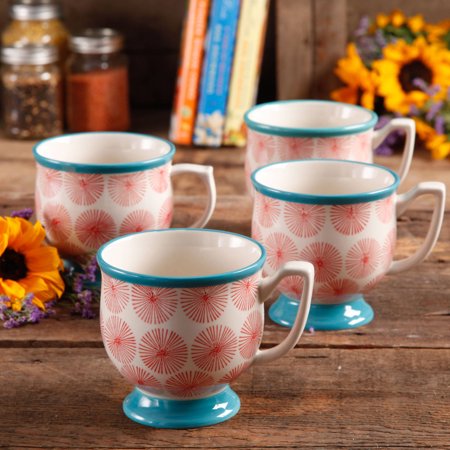 The Pioneer Woman Flea Market Happiness 15 oz Decorated Mugs, Red & Turquoise