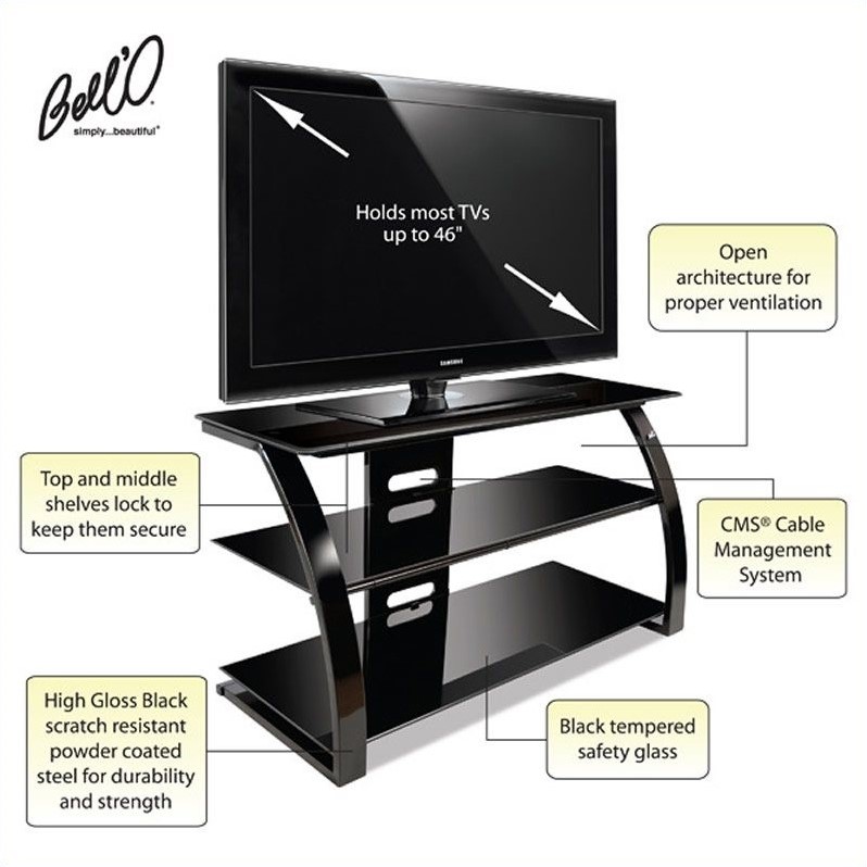 Bello 3-Shelf Curved Flat Panel Stand for TVs up to 46'', Black