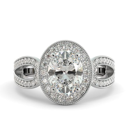 - 4.98 ct Oval Brilliant Moissanite & Diamond Antique Engagement Ring 14kWhite Gold
