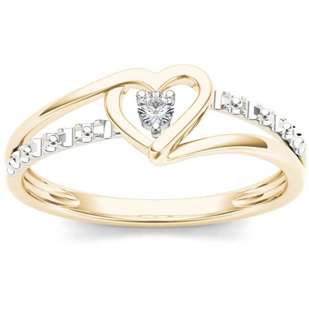 - 1/20 Carat T.W. Diamond Split Shank Two-Tone Heart 10kt Yellow Gold Fashion Ring
