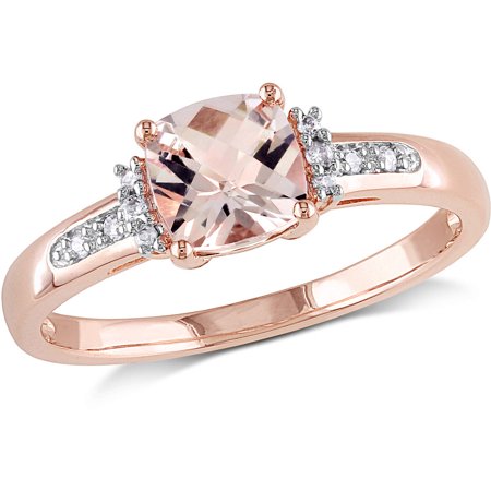 Golden Mlb Ring 1 Carat T.G.W. Cushion-Cut Morganite and Diamond-Accent 10kt Rose Gold Cocktail Ring ()