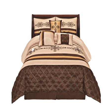7 Pieces Complete Bedding Ensemble Beige Brown Gold Luxury Embroidery Comforter Set Bed In A Bag Queen Size Yasmen 7 Pieces Complete Bedding Ensemble Beige Brown Gold Luxury Embroidery Comforter Set Bed In A Bag Queen Size Yasmen