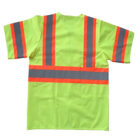 - Shield Safety Fluorescent Yellow Polyester Fabric Safety Vest Large, Class III Silver Reflective Tape with Orange Trim, 1 Count