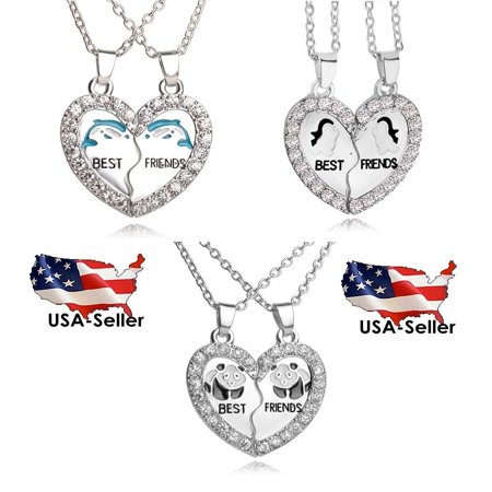 BEST FRIEND Wave Heart Silver Tone 2 Pendants Necklace BFF (Best Supply Chain Companies)