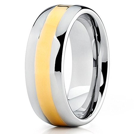 - Silly Kings 8mm Yellow Gold Tungsten Carbide Wedding Band Shiny Polish Handmade Ring Comfort Fit Mens