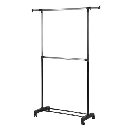 - Whitmor Adjustable 2-Rod Garment Rack Black & Chrome