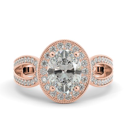 - 4.98 ct Oval Brilliant Moissanite & Diamond Antique Engagement Ring 18k R Gold