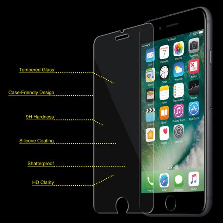 Free Clear Screen iPhone 7 Tempered GLASS Screen Protector Bubble Free Scratch Resistant Case Friendly Ultra Thin HD Clear ()