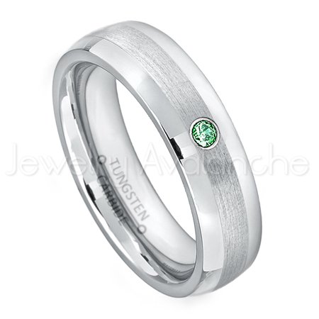 - 6mm Comfort Fit Dome Tungsten Ring - 0.07ct Solitaire Emerald Ring - Personalized Tungsten Wedding Ring - Custom Made May Birthstone Ring TN006BS
