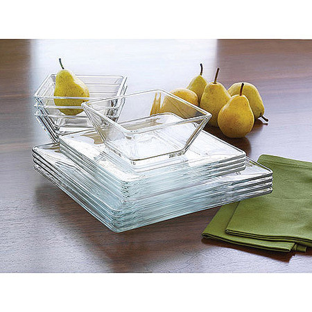 Mainstays 12-Piece Square Clear Glass Dinnerware