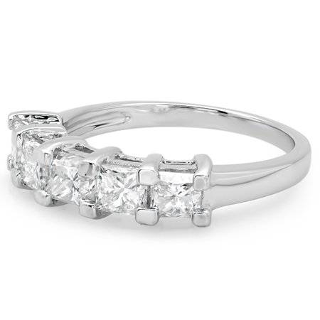 - 2.00 Carat (ctw) 18K White Gold Princess White Diamond 5 Stone Bridal Wedding Anniversary Band 2 CT