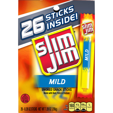 Slim Jim Mild Smoked Snack Stick, 0.28 Oz., 26
