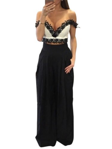 - Women Wide Leg High Waist Loose Chiffon Palazzo Long Pants Flared Trousers Casual Plus Size