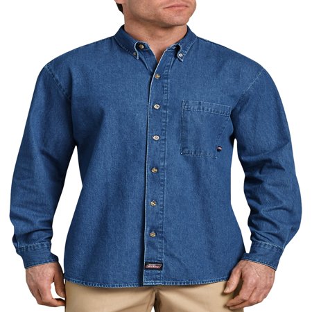Dickies - Men's Long Sleeve Button Down Denim Shirt - Walmart.com