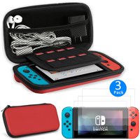 EEEKit 2in1 Starter Kit for Nintendo Switch, Carrying Travel Hard Shell Case w/ Game Cartridge Holder + 3 Pcs Clear HD Screen Protector