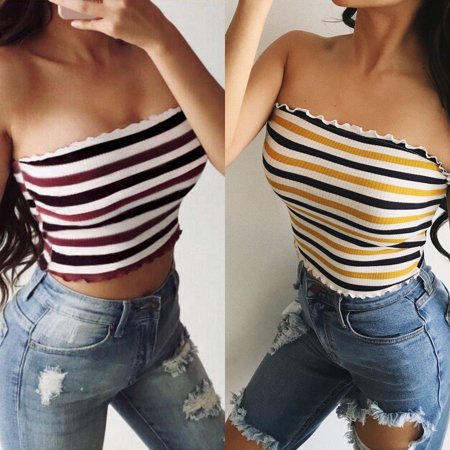 - Fashion Sexy Striped Tank Top Women Bustier Elastic Boob Tube Crop Top Ladies Corset Tee Tops
