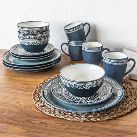 Peace Medallion - Better Homes & Gardens Teal Medallion 16 Piece Dinnerware Set, Dark Teal