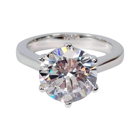 Platinum Diamond Solitaire - ON SALE - Victoria 4CT Round Cut IOBI Simulated Diamond Solitaire Ring 6 / Platinum Plated