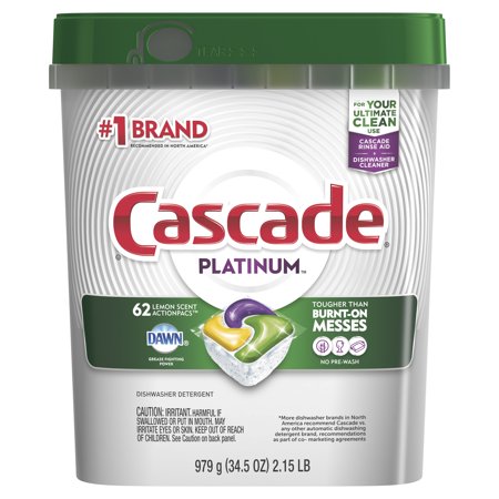 Lemon Dishwasher - Cascade Platinum ActionPacs, Dishwasher Detergent, Lemon Scent, 62 count