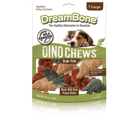 DreamBone Dino Dog Chews with Peanut Butter, Grain-Free,