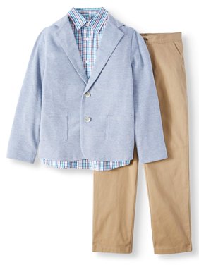 Dressy Sportswear Set with Knit Blazer, Plaid Shirt, and Twill Pull-On Pants, 3-Piece Outfit Set (Little Boys & Big Boys)