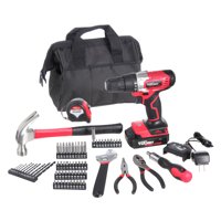 Hyper Tough 20V Max 3/8-in. Cordless Drill & 70-Piece DIY Home Tool Set Project Kit w/1.5Ah Lithium-Ion Battery & Charger, Bit Holder, LED Work Light & Storage Bag
