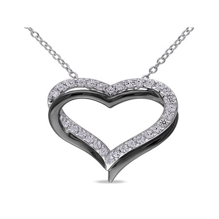 Black Sapphire Cross - 5/8 Carat T.G.W. Created White Sapphire Two-Tone Sterling Silver Interlocking Heart Women's Pendant Necklace, 18