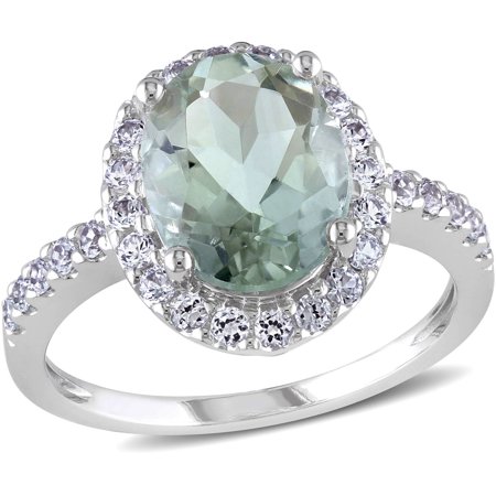 - 2-7/8 Carat T.G.W. Green Amethyst and Created White Sapphire 10kt White Gold Halo Cocktail Ring