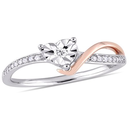- 1/10 Carat Diamond 10kt Two-Tone Gold Heart Swirl Promise Ring