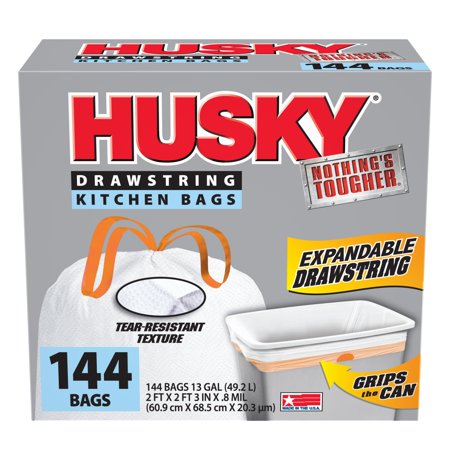 Husky Tall Kitchen Expandable Drawstring Trash Bags, 13 Gallon, 144