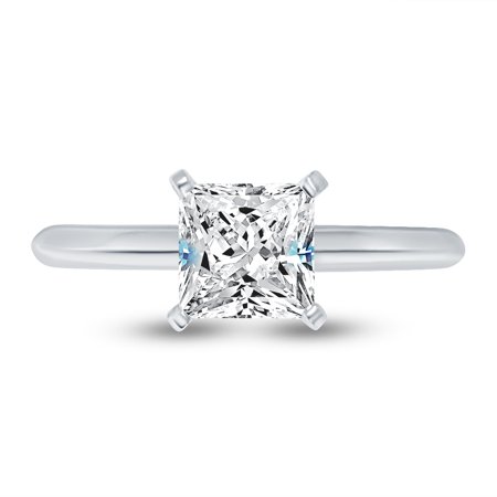 - Solid 14k White Gold Princess Cut Knife-Edge Four Prong Solitaire Engagement Ring CZ Cubic Zirconia 1.0ct. , Size 7