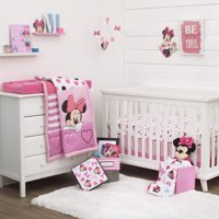 Disney Minnie Mouse Loves Dots, Pink, White, and Black 4-Piece Nursery Crib Bedding Set