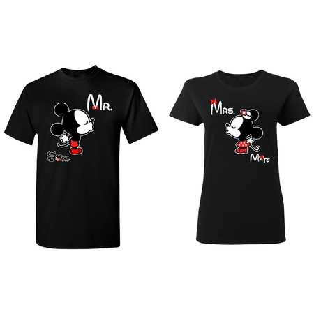 Kissing Mouse Soul Mate Couple Matching T-shirt Set Valentines Anniversary Christmas Gift Men Small Women