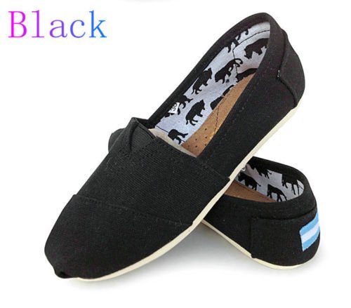 Womens Ladies Flat Slip On Espadrilles Pumps Canvas Plimsoles Shoes Size (Best Black Derby Shoes)