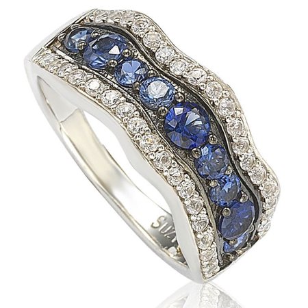 - Sapphire and Diamond in Sterling Silver and 18K Gold Wavy Ring